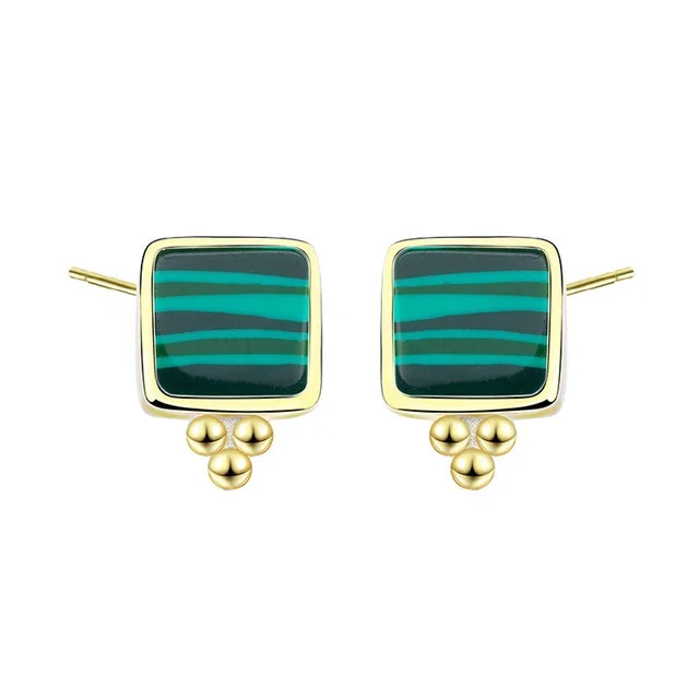 

Plated 18K Yellow 925 Sterling Silver Jewelry Green Malachite Earring