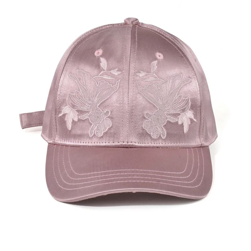 Fashion Design Promotional Customized Embroidery Pink Satin Baseball