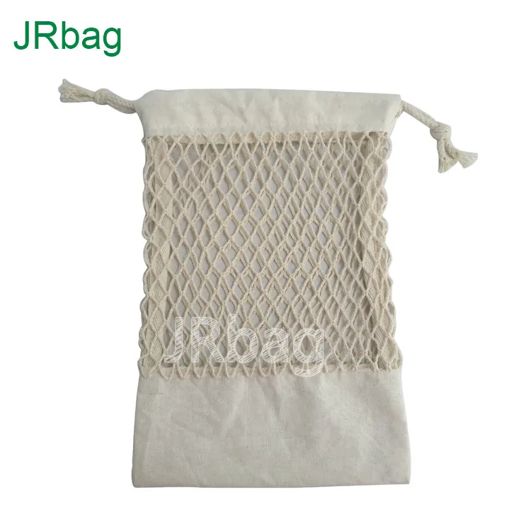 

Mesh Produce Grocery Storage Shopping Bag New Design Drawstring Cotton 100% Cotton 1 Side Cotton Cord with Adjustable Buckle, Natural color