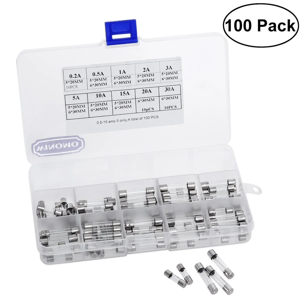 D-Modern 150Pcs 5X20Mm 0.1A-20A Quick Fast Blow Glass Tube Fuse Assorted Kit 250V