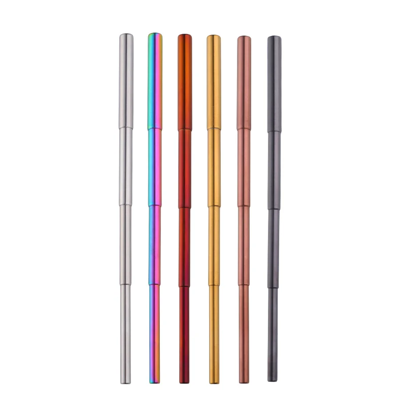 

Reusable Stainless Steel Telescopic Drinking Straws with Brush and Bag, Silver;gold;rose gold;black;rainbow no.0;rainbow no.3