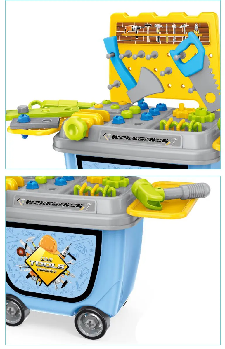 Children Playing Diy Plastic Workbench Trolley Set Cool Tools Toys With