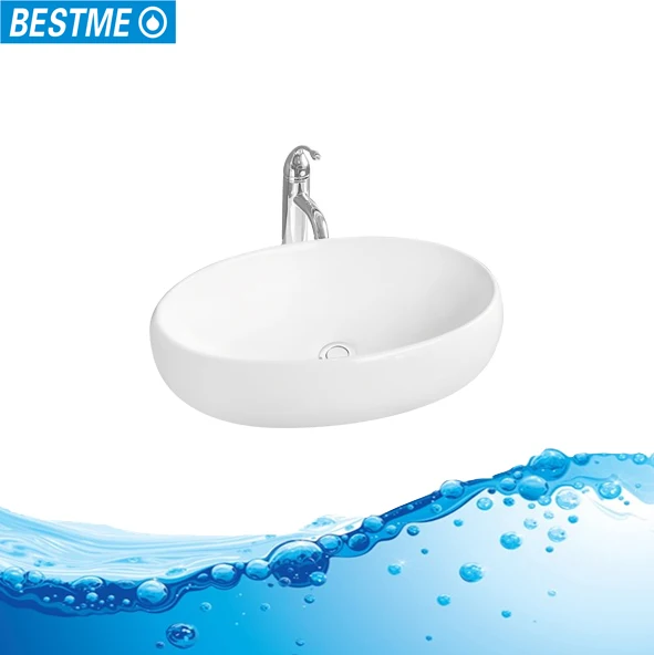 White Bathroom Oval Shape Counter Top Hand Wash Basin In Ceramics