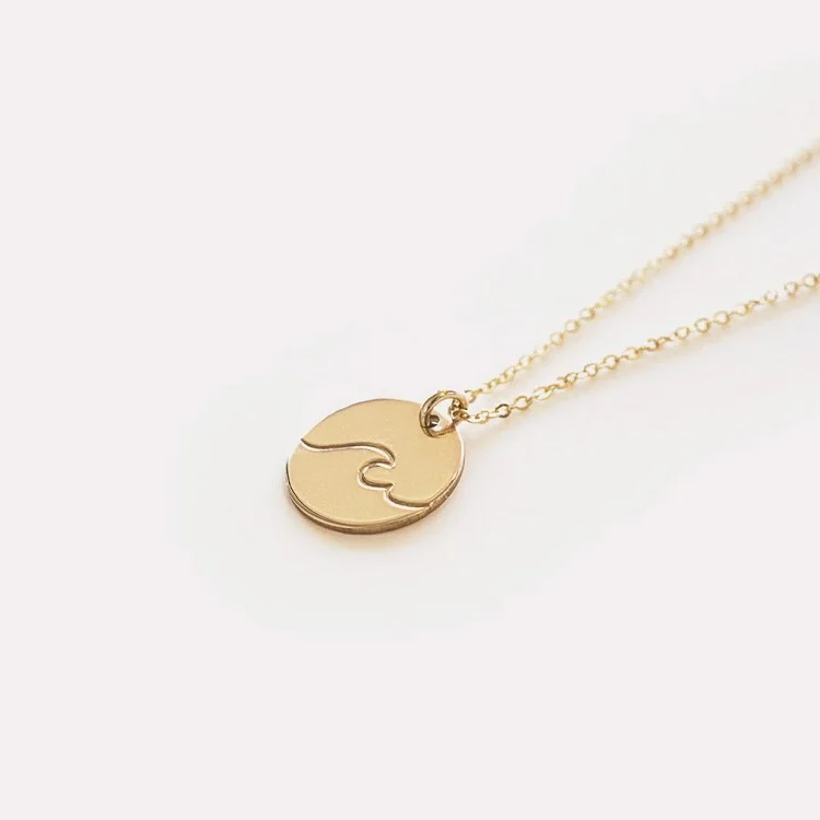 

Simple Wave Symbol Necklace 14k Gold Plated Dainty Disc Charm Necklace Surfer Gift, Gold,rose gold, and silver