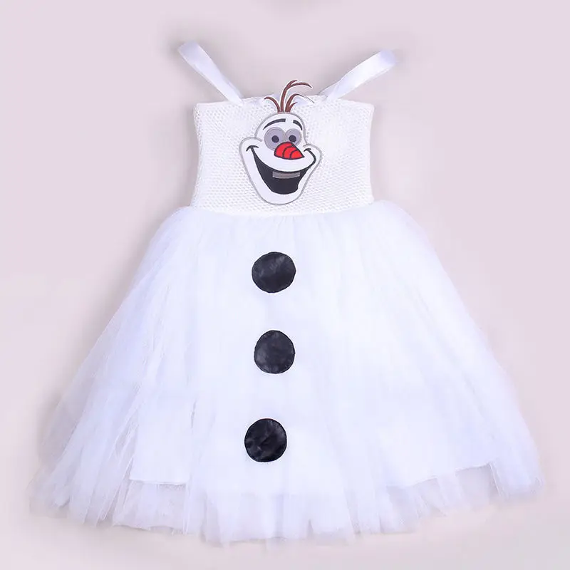 2016 Summer New White Cartoon Snowman Olaf Kids Girls Baby Sleeveless Princess Sundress Tulle font b