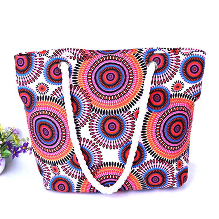 

New National Style Dandelion Printing Colorful Large Capacity Ladies Casual Beach Bag Womens Handbag, Picture