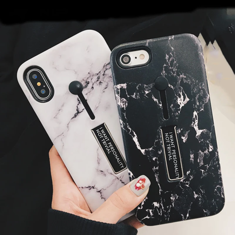 For iphone XS Max X XR 6 7 8 Fashion Marble Soft silicon Rig Phone Case For iphone XS Case Hide Stand Holder Cover For iphone XR