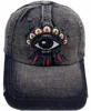 6 panel unstructured custom eye embroidery black heavy monkey washed vintage denim hat