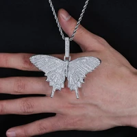 

2019 New Hip Hop Iced Out Unisex White Gold CZ Diamond Butterfly Pendant Chain