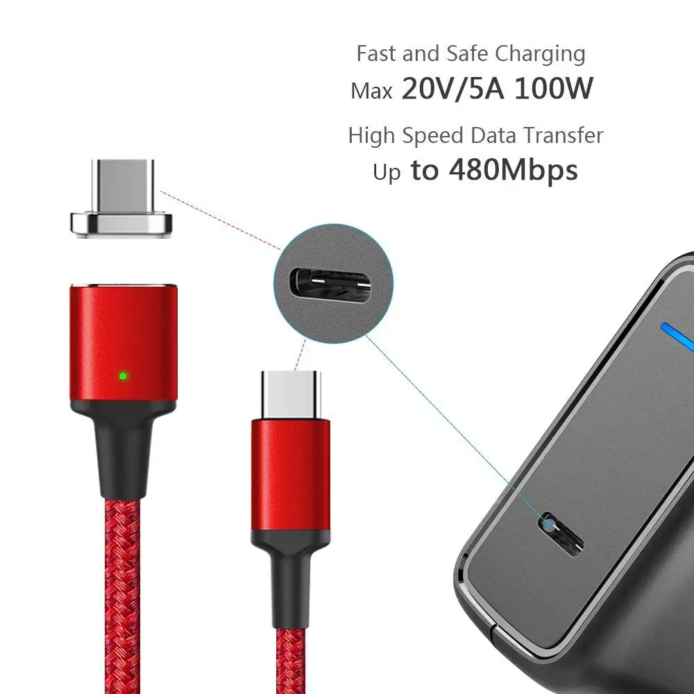 Max 5A 100W 6ft Type C Charger Data Cable PD QC 3.0 USB-C to USB-C Magnetic Charging Cable for MacBook - ANKUX.COM