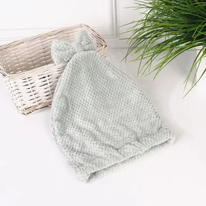 Image of Lady water absorption wrap dry hair towel cat shower cap