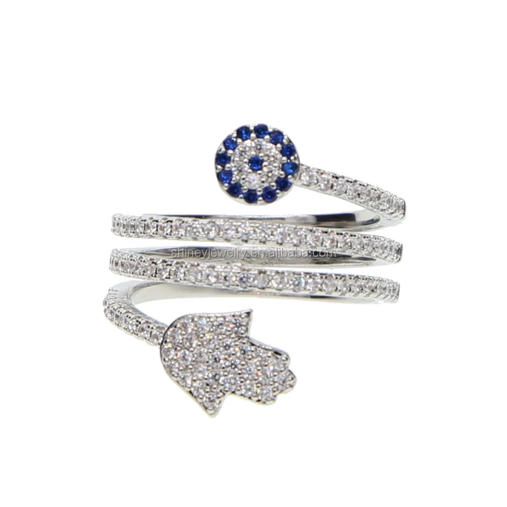 

silver plated micro pave cz evil eye hamsa hand turkish jewelry women full finger ring fashion