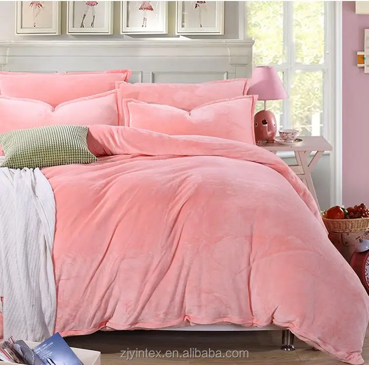 Wholesale Pink Flannel Warm Polar Fleecy Bed Sheet Set 4 Piece