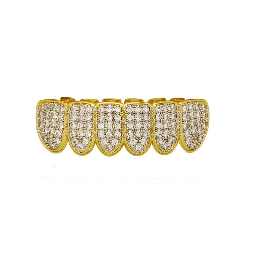 Blues Rts Fashion Yellow Gold Plated Iced Out Cz Cluster Custom Mouth