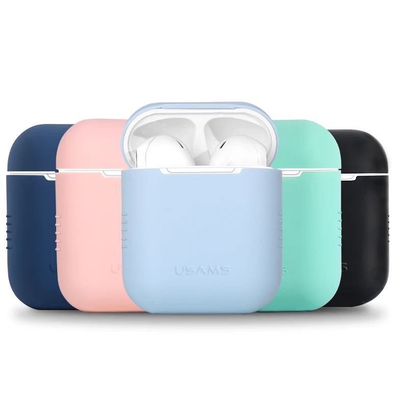 

USAMS Ultra Thin Case for AirPods Earphone Cover Universal Skin Friendly Silicone Protective Box for Air Pods, Black;pink;dark blue;light blue;cyan