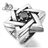 Men's Large Stainless Steel Ring Agate Silver Black Lucky Jewish Star Of David Vintage