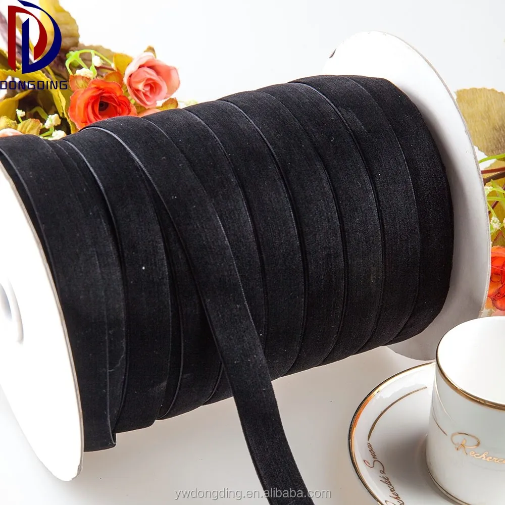 

High quality wholesale 1.5cm wide black none elastic single face velvet tape ribbon