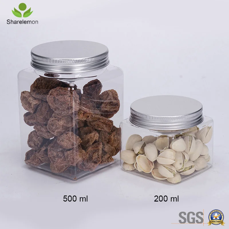 
500ml pet plastic cookie jar with Plastic Aluminum Lid Screw Cap 