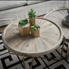 Lotus Leaf shape design round tea table wood tabletop gold stainless steel legs coffee table
