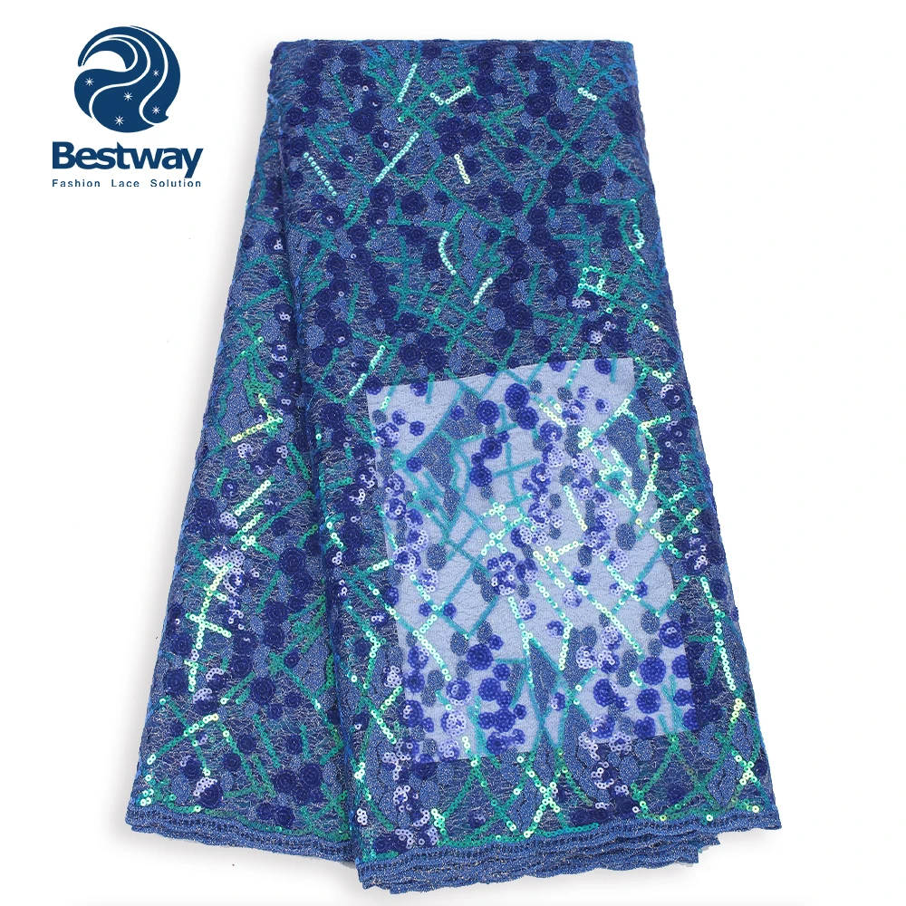 

Bestway Royal Blue Embroidery Sequined French Tulle Lace Fabric