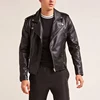 2019 FASHION MENS LONG SLEEVES ZIPPER CUFFS CHEST POCKET SNAP BUTTON ON HEM V-NECK FAXU LEATHER MOTORCYCLE JACKET