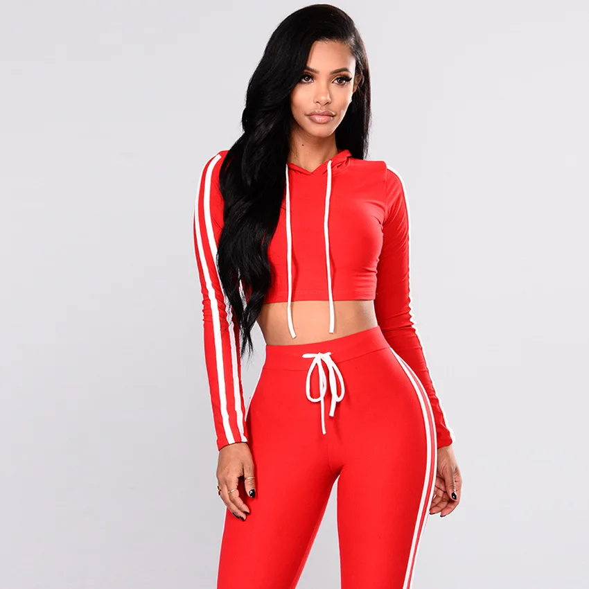 

Women's Sports Wear Casual Hoodies Sweatshirt Top Pants Sets Jogging Suits Tracksuit, Red