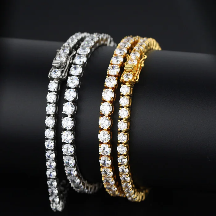 

Stock Sales Kingyee Jewelry Hot Sell 18k Gold Plated 4mm 8.5in Diamond Tennis Bracelet, 14k;18k gold;rose gold;platinum;gunblack