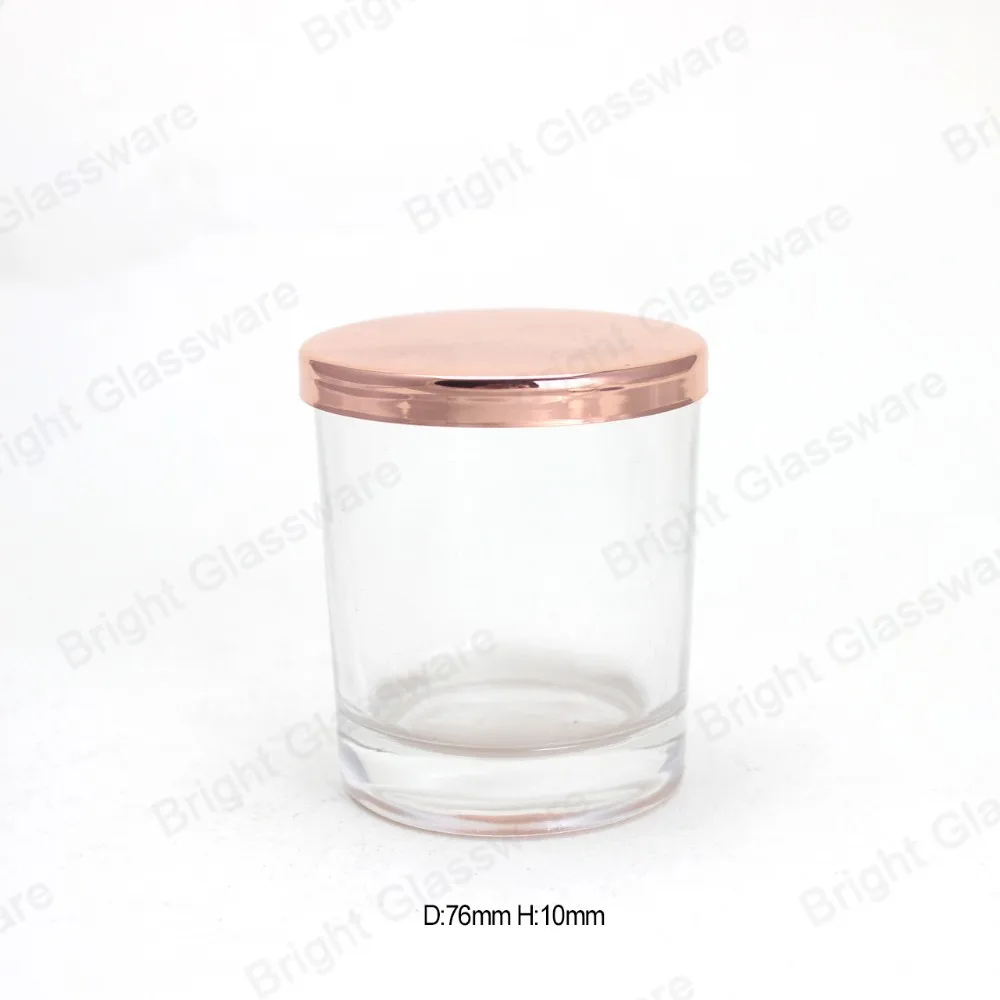 Custom Clear Empty Glass Candle Jar With Rose Gold Color Metal Lid