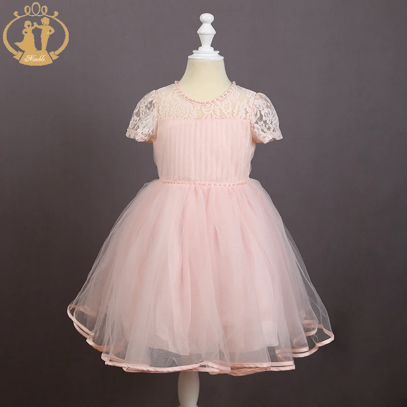 

Nimble New Arrival Handmade Beading Lace Short Sleeve Organza Ball Gown Princess Girl Party Dress