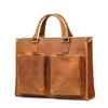Handcrafted Crazy Horse Leather Genuine Leather Briefcase Mochila Para Laptop Retro Cowhide 14 Inch Laptop Business Bags