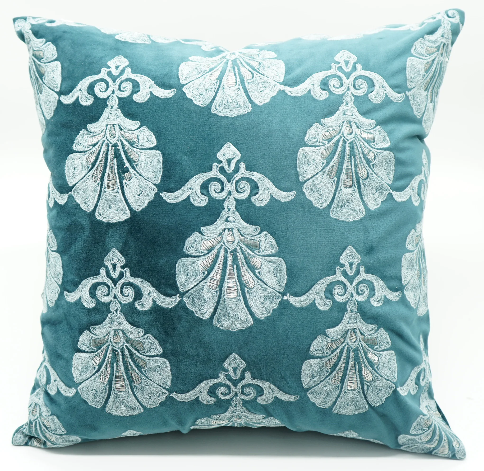 
Embroidery Velvet Throw Pillow Cover, Sapphire Blue Series Floral Soft Fuzzy Cozy Warm Slik Decorative Square Couch Cushion 