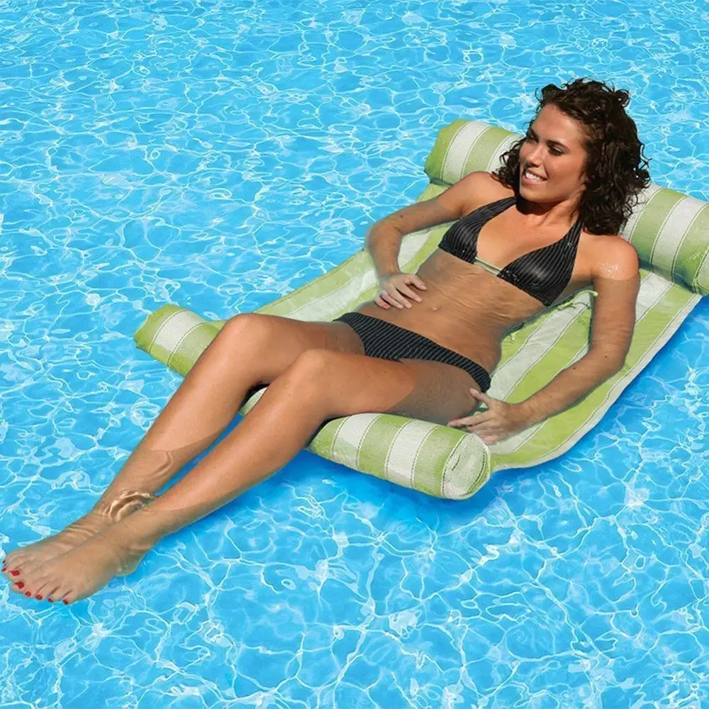 

Air Hammock lounge chair swimming pool mat Summer beach bed inflatable water floating bed, Pink gree blue
