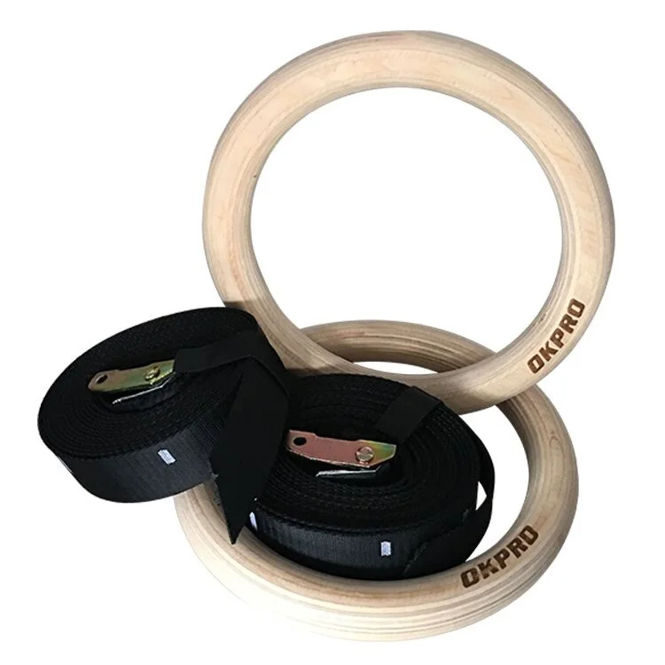 

OKPRO Fitness Nylon Strap Wooden Gymnastic Gym Rings