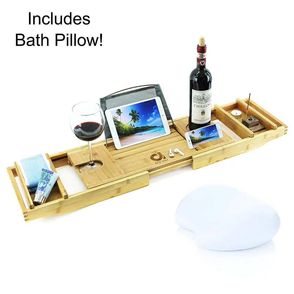 100 Natural Bamboo Bathtub Caddy Tray With Bath Pillow Buy Natural