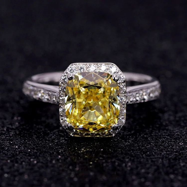 

3 carat yellow cushion shape Cubic jewelry 925 sterling silver ring claw fashion silver ring