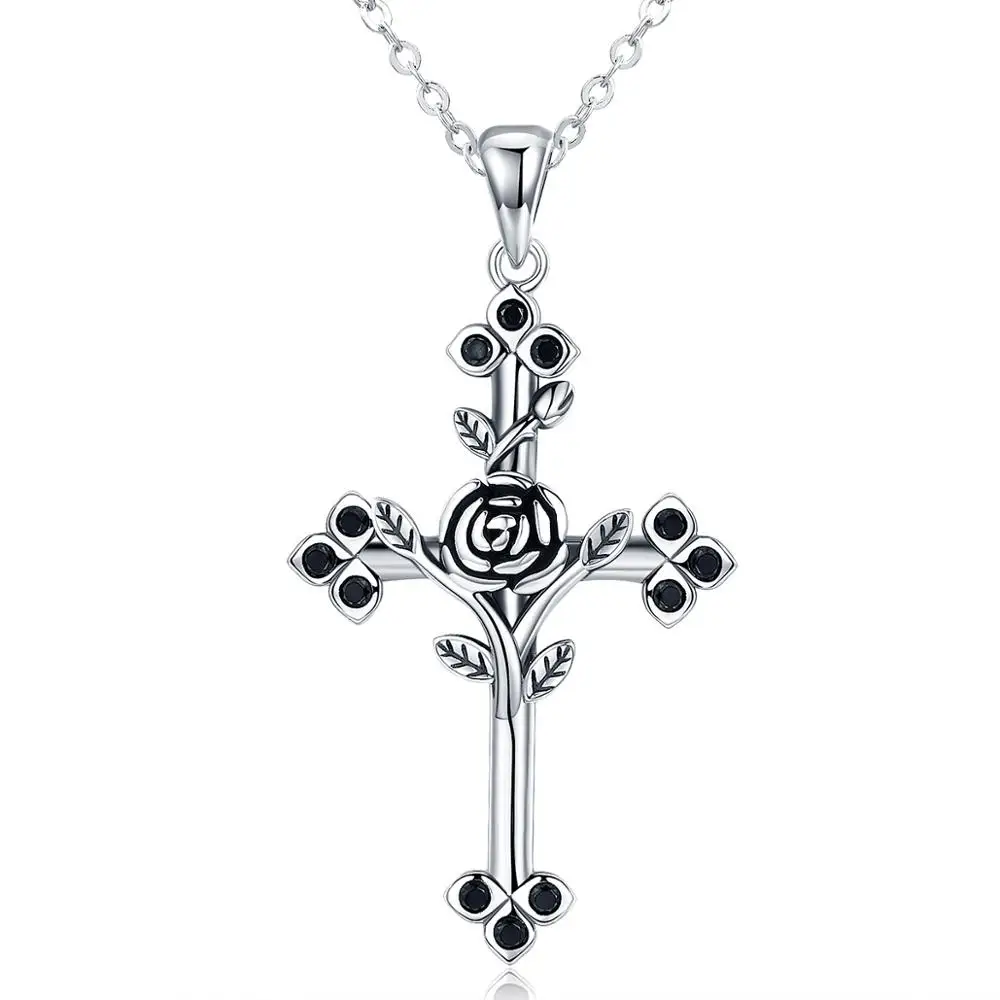 

Personalized 925 Sterling Silver Rose Cross Pendant Necklace