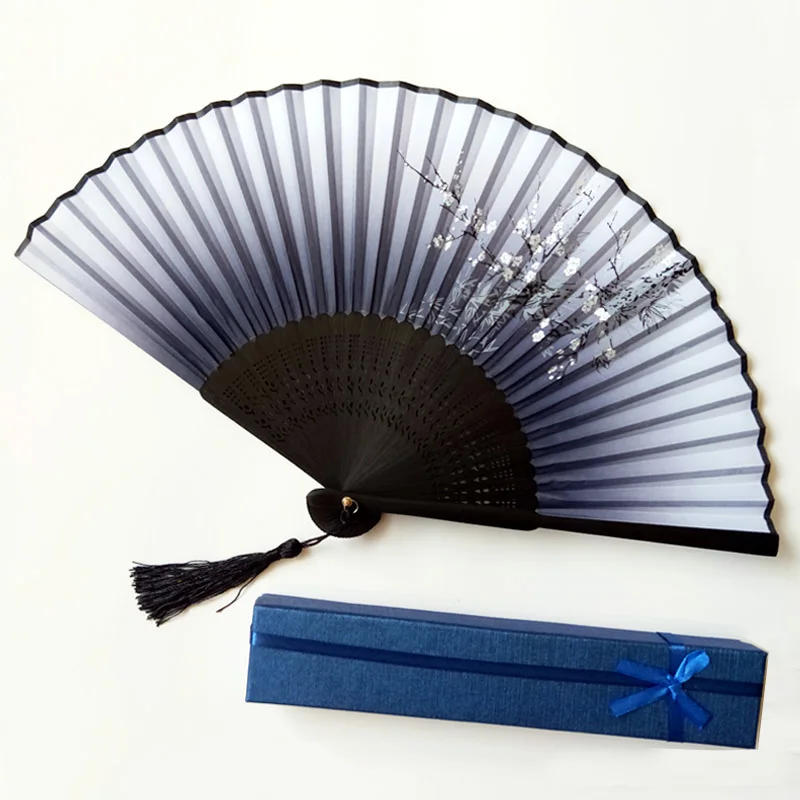 Hand Held Fan Polyester Fabric Folding Hand Fans With Plastic Ribs