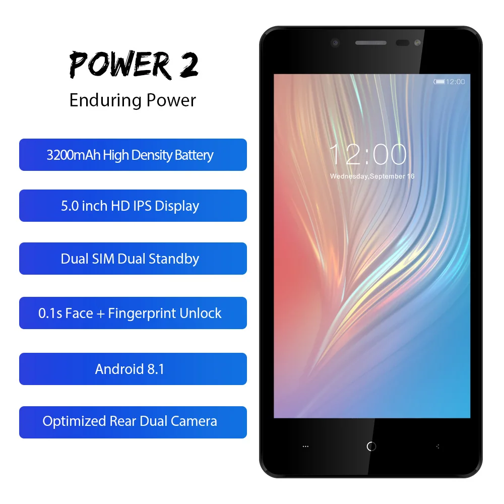 LEAGOO POWER 2 Mobile Phone 5.0HD IPS RAM 2GB ROM 16GB Android 8.1 MT6580A Quad Core Dual Camera Rear Fingerprint 3G Smartphone