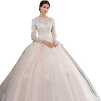 

2019 New summer style for women loose long-sleeved round-necked wedding dress