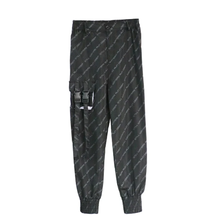 

Wholesale Women Fabric Reflective Alphabet Jogger Pants, Gray/black