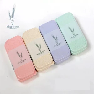 Folding travel tableware portable chopsticks fork and spoon set children wheat straw cutlery set