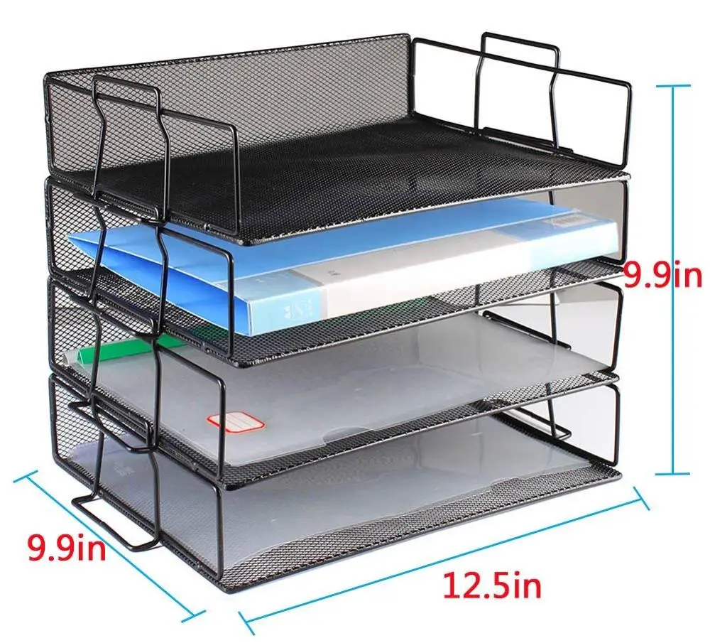
Amazon Hot Sale Office desk organizer 4 tier mesh paper file document stackable letter tray for organizer holder 
