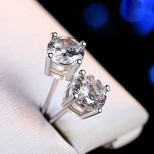925 sterling silver round stud earring four claws simple high quality cz stones 5mm 6mm 7mm 8mm crystals ear piercing
