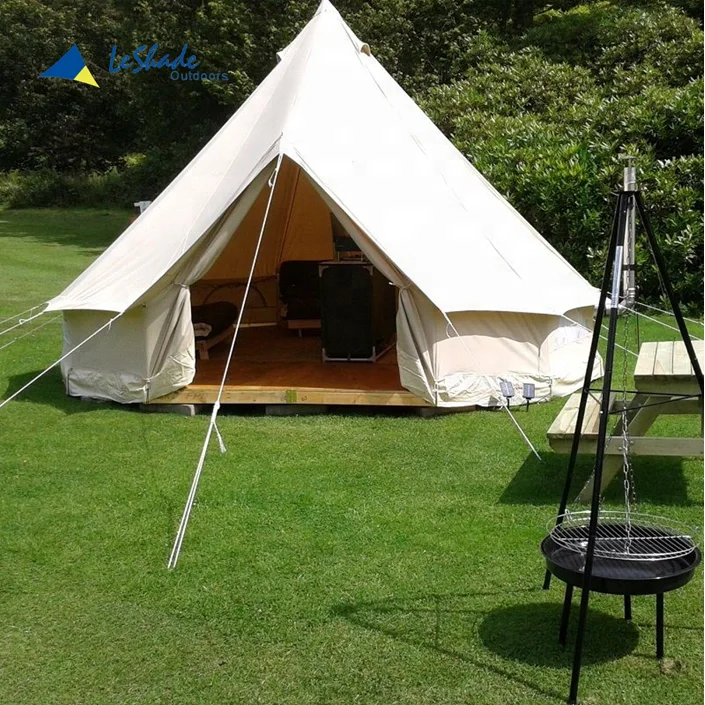 

4m canvas bell tent with sewn ground sheet, Beige color or customized