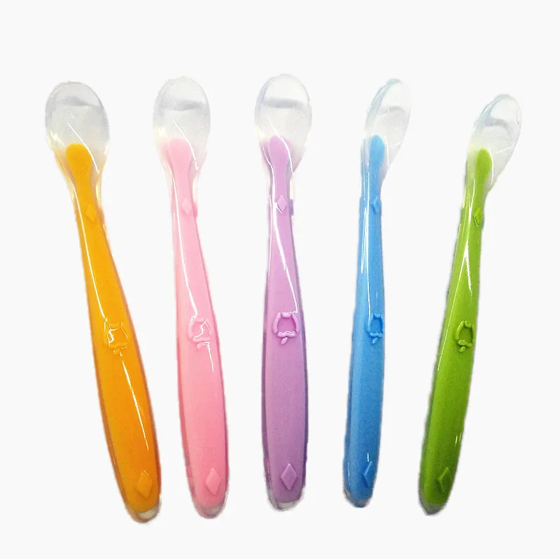 

High Quality 5 PCS Silicone Baby Spoons,BPA Free Soft Baby Silicone Feeding Spoons, 5 colors or customized