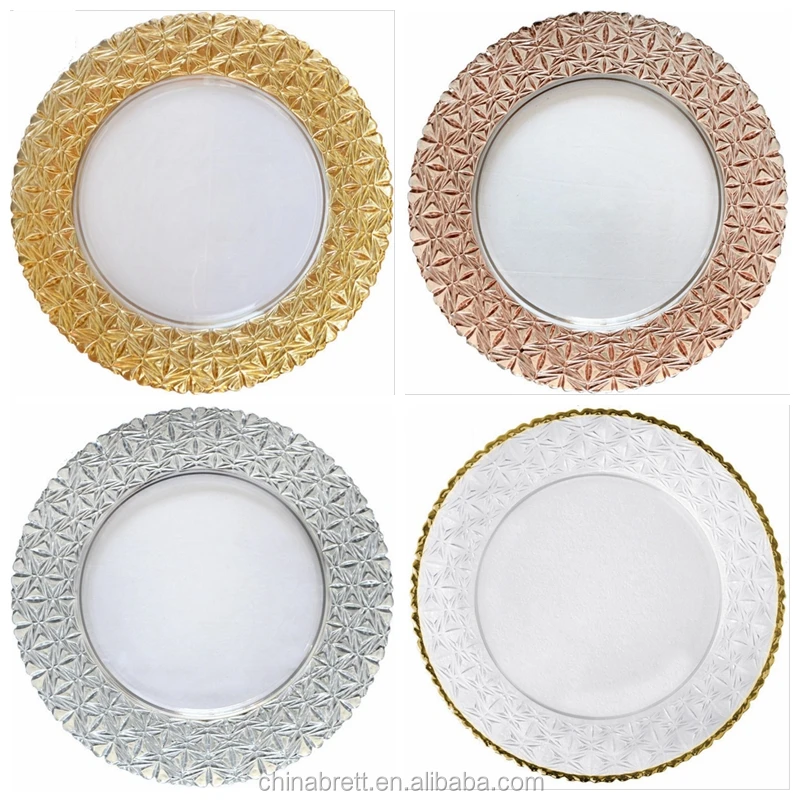Guangzhou Tableware Glassware Gold Rose Silver Charger Plate Serving Tray