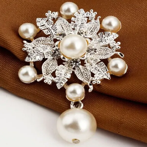 

faux pearl flower pin wedding cheap wholesale rhinestone small brooch