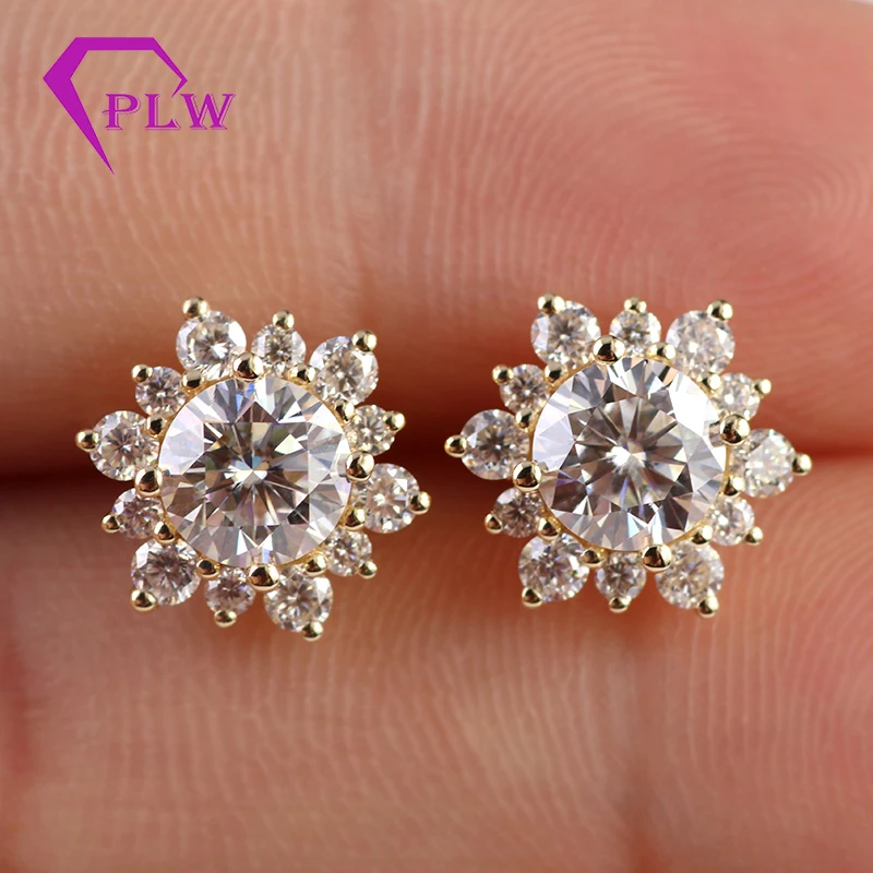 New arrival latest design 14k yellow gold 6mm DEF color center round moissanite diamond stud earrings price