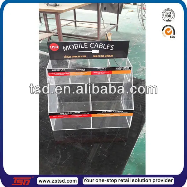 Retail Store Acrylic Counter Cell Mobile Phone Charger Display Case