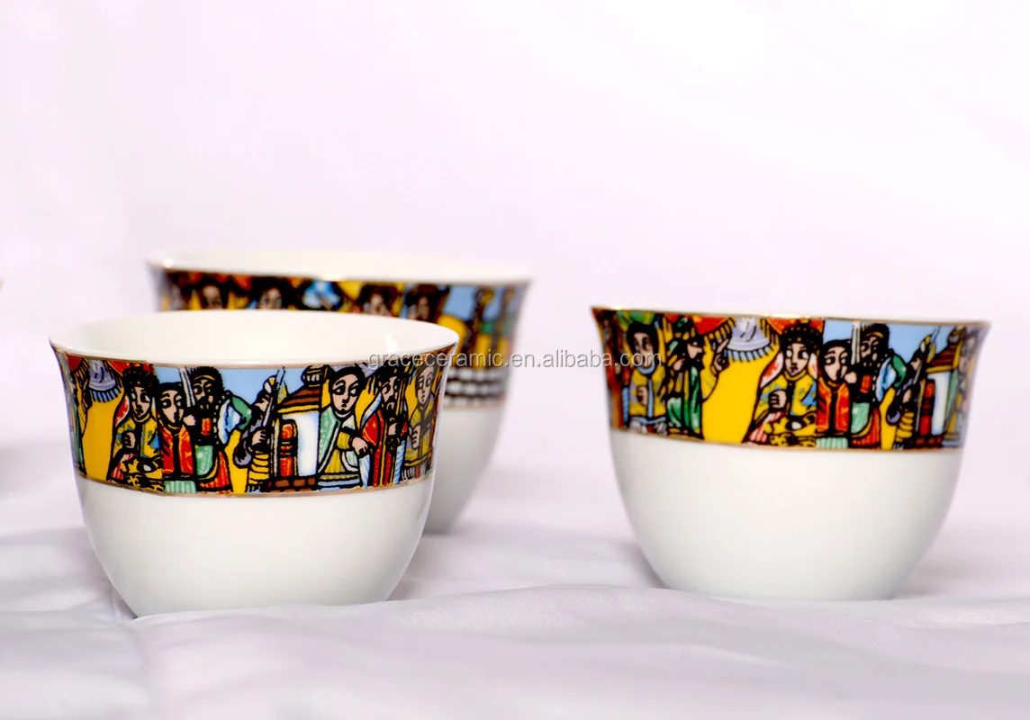 Ethiopian Art Sheba Design Coffee Cups Set Ceramic ...